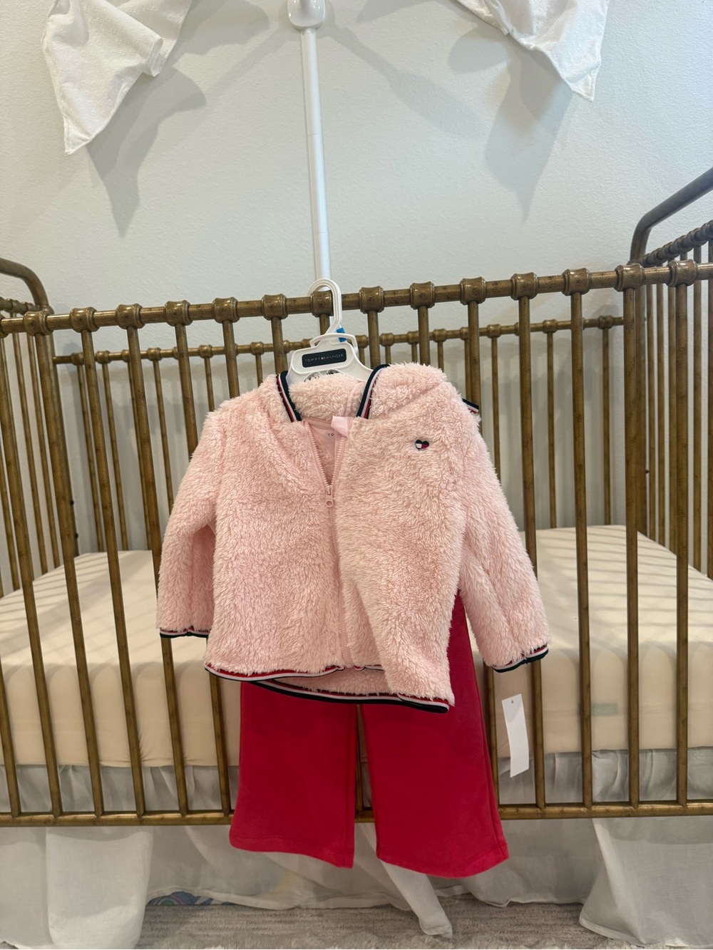 Tommy Hilfiger Pink Sherpa Jacket with Red Pants Set